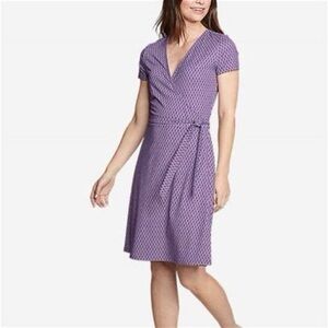 NWT Eddie Bauer Aster Purple Wrap Midi Dress V-Neck Short Sleeve Size S